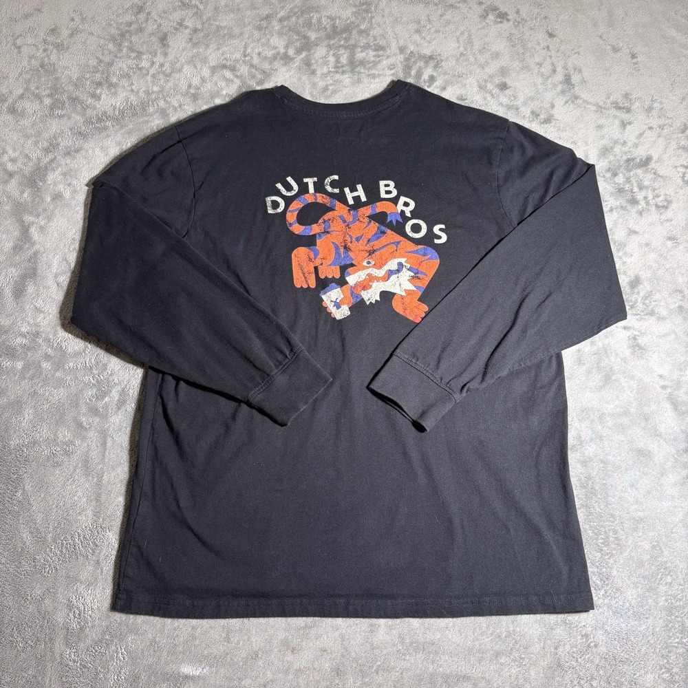 Dutch Bros Long Sleeve T Shirt Black With Tiger XL